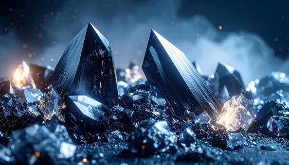 炎と光に照らされた鉱石結晶の写真