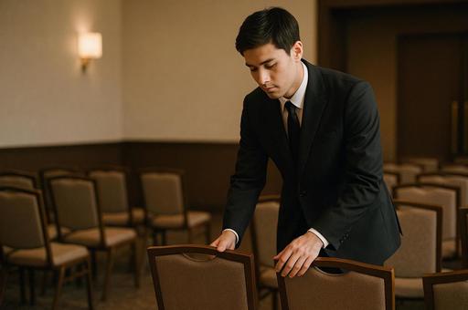 式後の片付けを行うスタッフ 式後の片付けを行うスタッフの写真