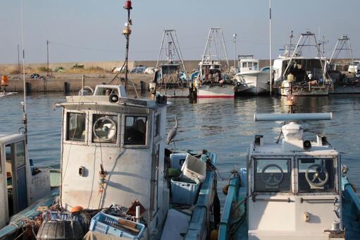 夕方の漁港 漁港,漁船,夕方の写真素材