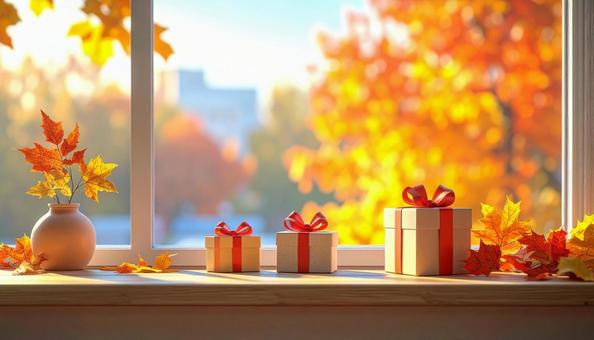 かわいいギフトボックスと紅葉・もみじ かわいいギフトボックスと紅葉・もみじの写真