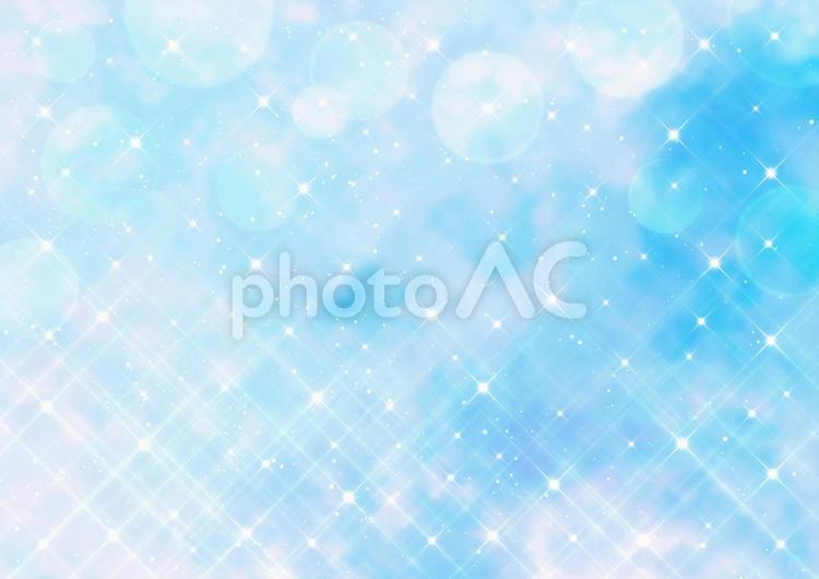 クロスフィルター風の煌めきとボケ　水彩風　背景素材（水色） クロスフィルター,煌めき,水彩の写真素材