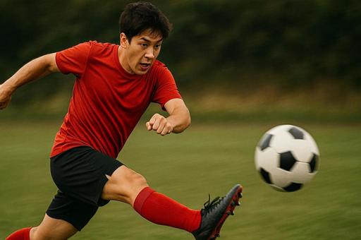 全力で蹴るサッカー選手・スポーツ選手 全力で蹴るサッカー選手・スポーツ選手の写真