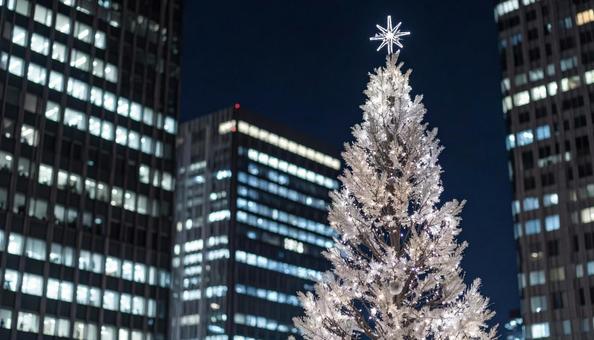 クリスマスツリーホワイトイルミネーションの写真