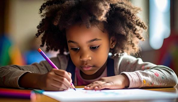 お絵描きをする子ども お絵描きをする子どもの写真