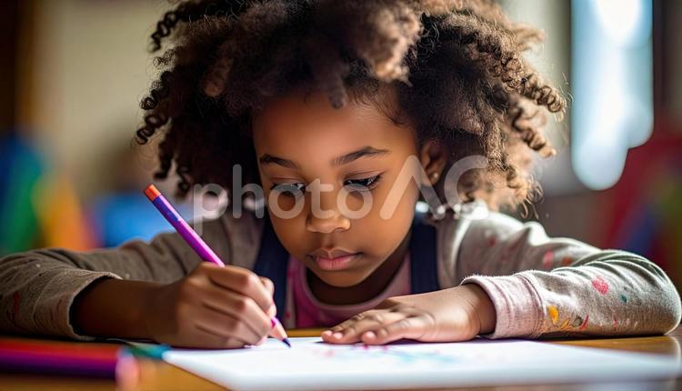 お絵描きをする子ども お絵描き,アジア人,色の写真素材