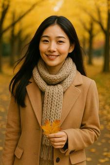 銀杏並木に佇む女性のポートレート(秋) 銀杏並木に佇む女性のポートレート(秋)の写真