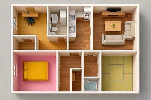ファミリー向け住宅間取りの3D真俯瞰4 ファミリー向け住宅間取りの3D真俯瞰4の写真