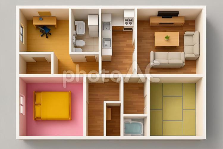 ファミリー向け住宅間取りの3D真俯瞰4 ファミリー,層,向けの写真素材