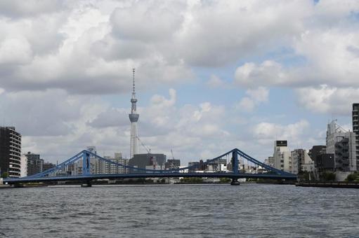 清洲橋 清洲橋 橋,スカイツリー,隅田川の写真素材