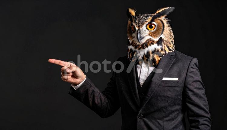 スーツのフクロウ登壇 フクロウ,スーツ,プレゼンの写真素材
