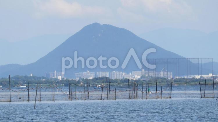 坂本城　城跡からの眺望　近江富士　琵琶湖 坂本城,明智光秀,琵琶湖の写真素材