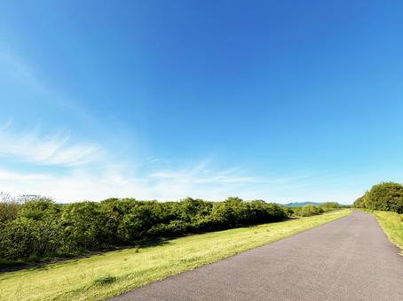 良く晴れた日のサイクリングロードと青空 良く晴れた日のサイクリングロードと青空 サイクリングロード,サイクリング,道の写真素材