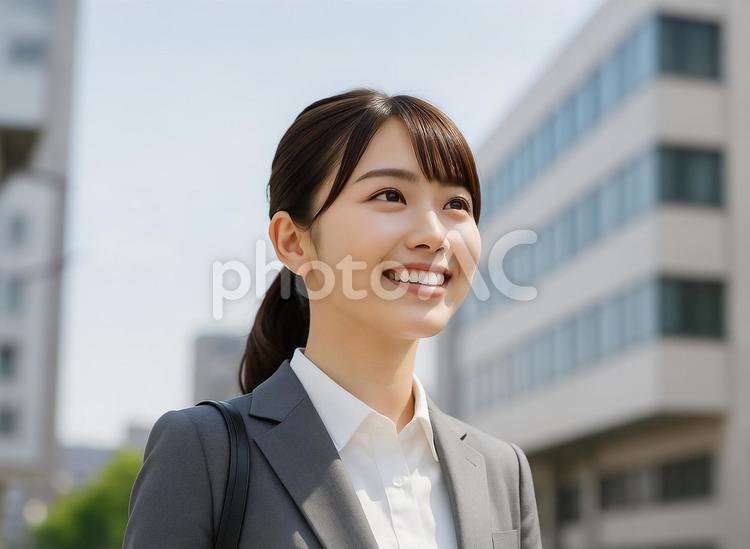 晴れやかな笑顔の新社会人女性 新社会人,笑顔,スーツの写真素材