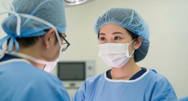 手術室で医師のサポートをする看護師 手術室で医師のサポートをする看護師の写真