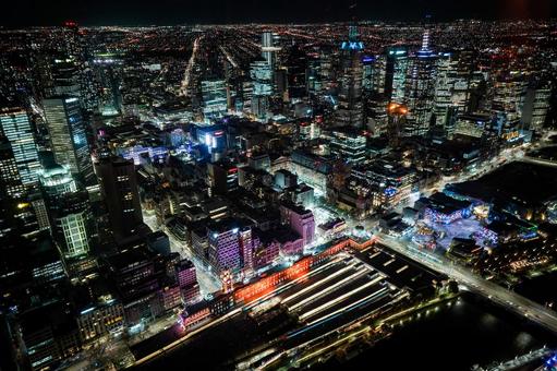 メルボルン街の光彩 メルボルン,オーストラリア,夜景の写真素材