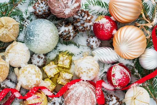 ホワイトクリスマスのイメージフレーム クリスマス,冬,オーナメントの写真素材