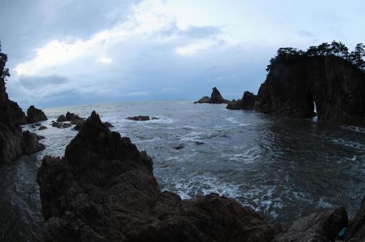 笹川流れ 笹川流れ,日本海,奇岩の写真素材