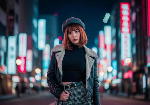 サイバー調女性ナイトポートレート サイバー調女性ナイトポートレートの写真