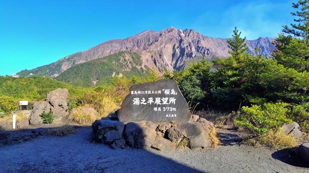 【鹿児島県】湯之平展望所から眺める桜島 湯之平展望所,桜島,山の写真素材