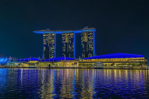 都市夜景 マリーナベイサンズ,都市夜景,夜景の写真素材