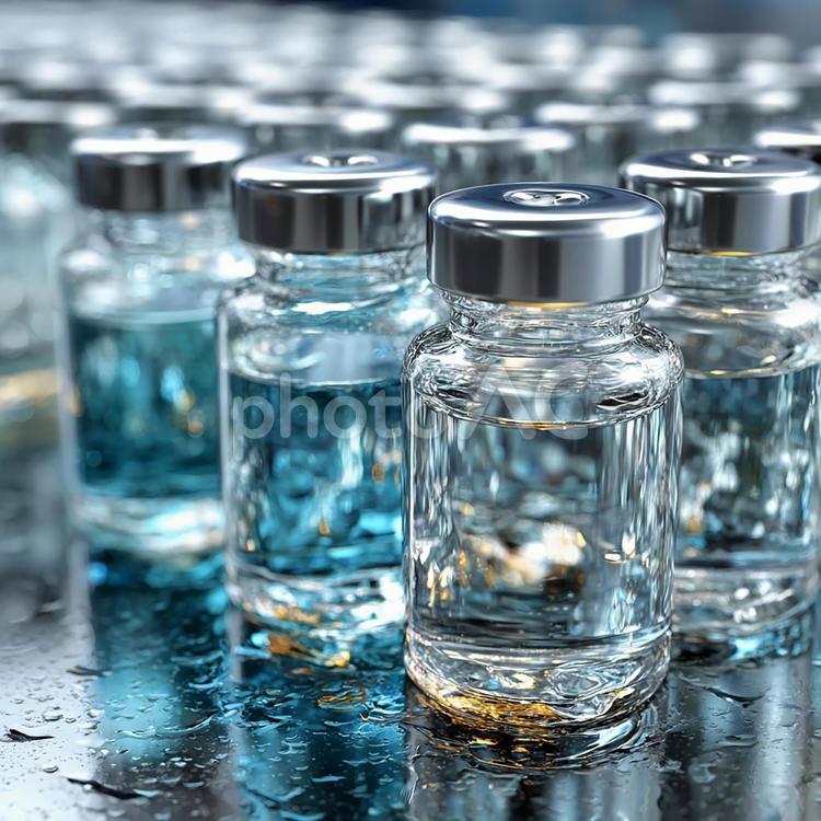 透明な瓶に湛えられた、希望の青い液体 医療,薬品,薬瓶の写真素材