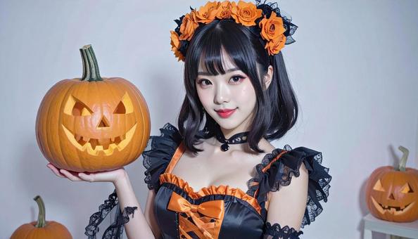 ハロウィンの仮装 女性 パンプキンドレス ハロウィンの仮装 女性 パンプキンドレスの写真