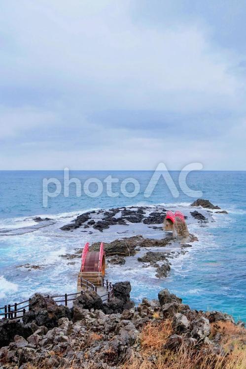 青森県今別町の高野崎の潮騒橋と渚橋 今別,高野崎,津軽半島の写真素材