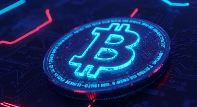 光るビットコイン 光るビットコインの写真
