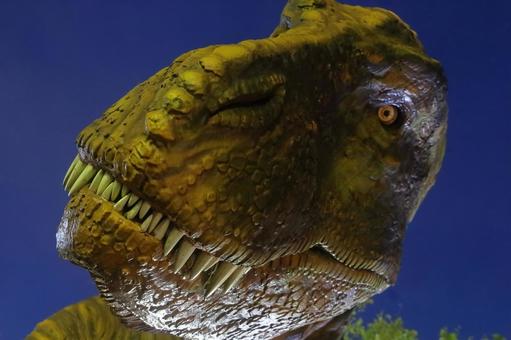 夜空に浮かぶ恐竜のオブジェ、福井県大野市 道の駅,九頭竜,恐竜の写真素材