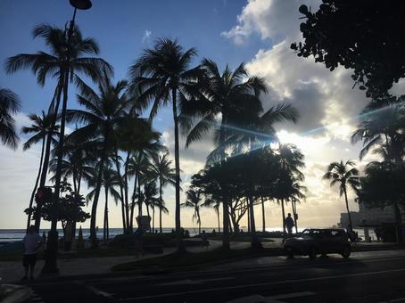 ハワイ 虹,ハワイ,ビーチの写真素材