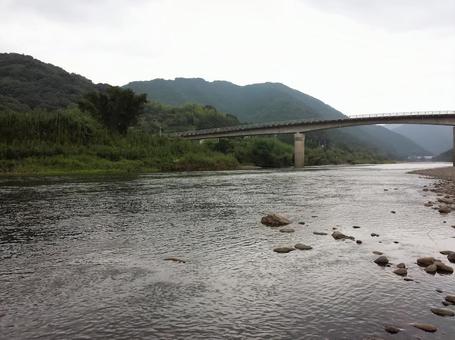Bridge and river between mountains, JPG