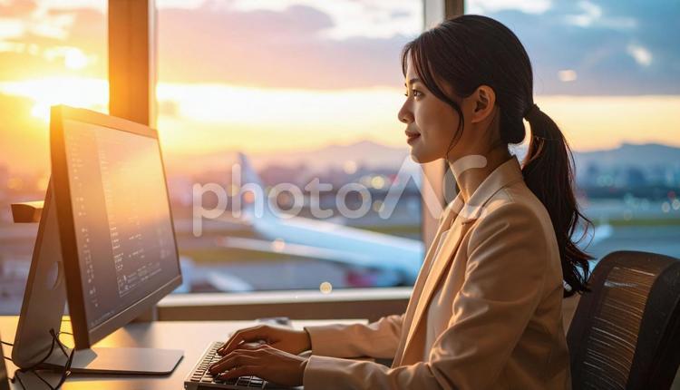 パソコンで仕事する女性会社員　スーツ 女性,パソコン,ラップトップの写真素材
