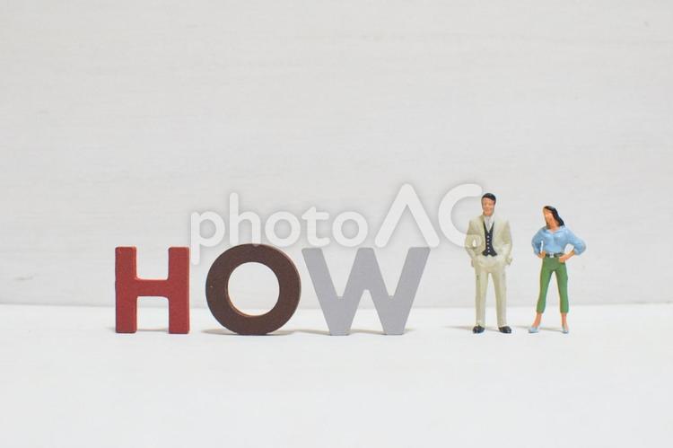 HOWの文字とビジネスマン③ どうやって,how,方法の写真素材