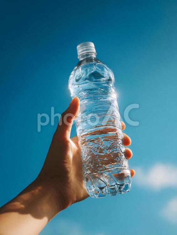 喉の渇きを潤す健康的な水分補給 水,ペットボトル,手の写真素材