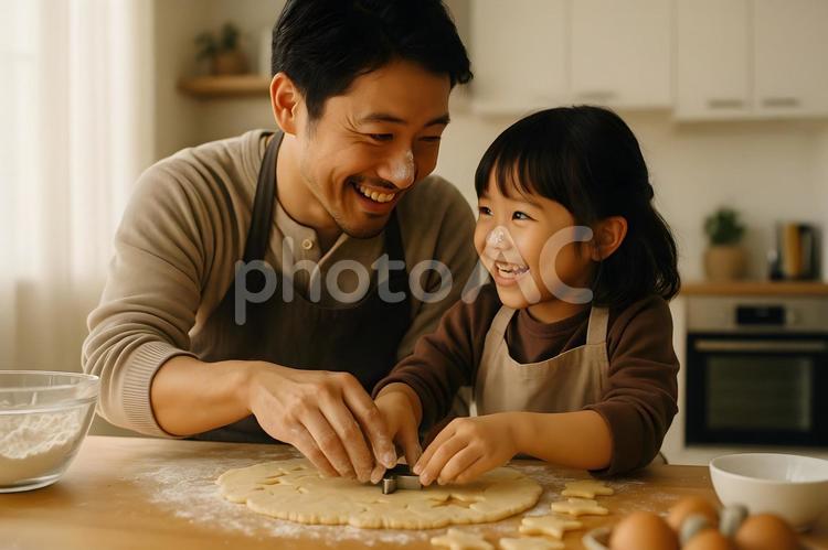 父娘のクッキー作り 親子,父娘,子供の写真素材
