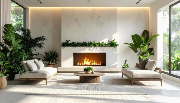 暖炉のある白い部屋の写真