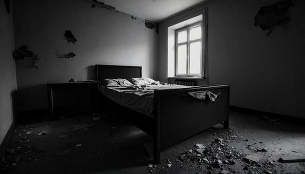廃墟となった寝室の写真