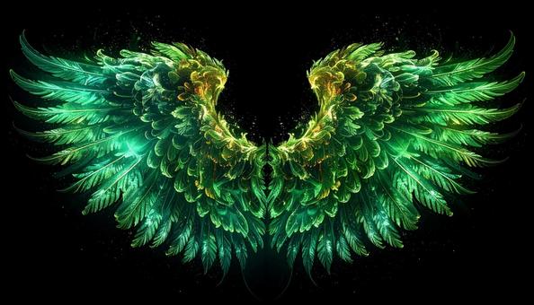 燃え立つ緑の天使の翼の写真