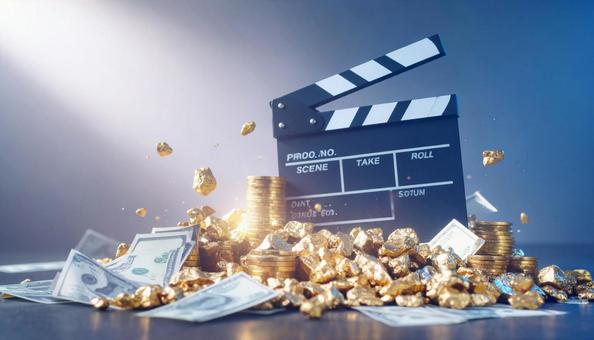 映画収入　カチンコとミニチュアの金塊の写真