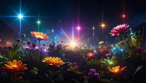 幻想の花畑と光の星 幻想の花畑と光の星の写真
