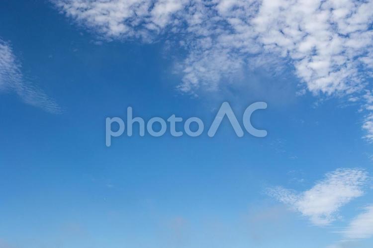 秋のうろこ雲と広い青空の背景 空,青空,背景の写真素材