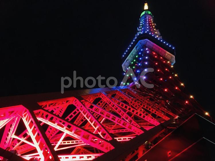 東京タワー天皇陛下御即位 奉祝ライトアップ（横） 東京タワー,ライトアップ,イルミネーションの写真素材
