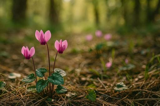 森に咲くシクラメン 森に咲くシクラメンの写真