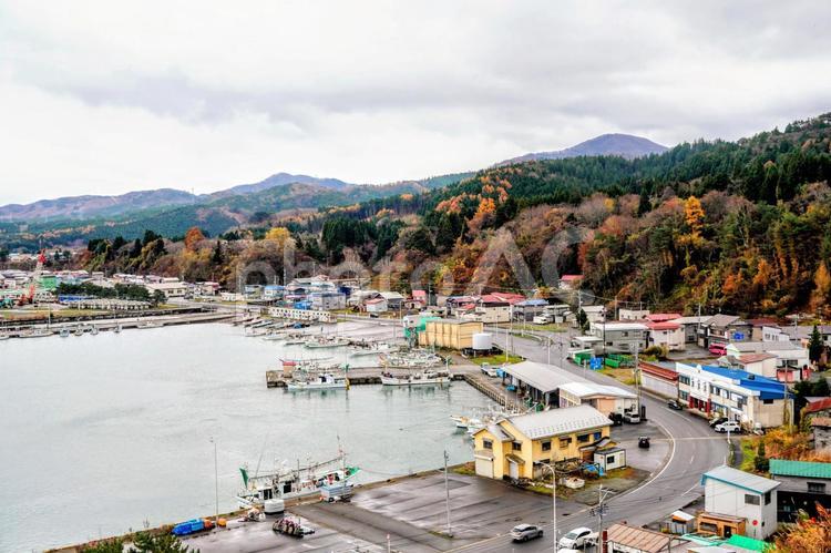 青森県外ヶ浜町・三厩漁港の景観 津軽半島,津軽海峡,三厩の写真素材
