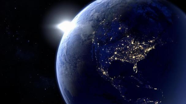 3D rendering of the North American night view of the Earth as seen from space, bumi, universe, pemandangan wengi, JPG