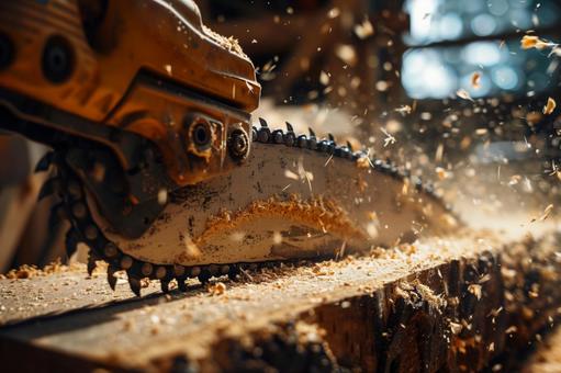 木を切るチェーンソーの写真