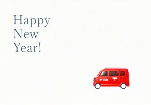 ニューイヤー、郵便車 郵便車,年賀状,正月の写真素材