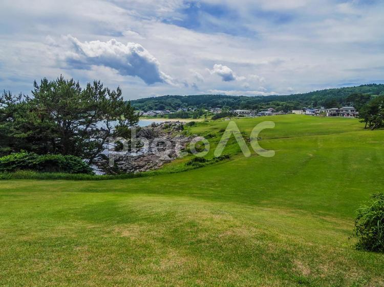 【青森県】八戸市・種差海岸 種差海岸,芝生,八戸市の写真素材