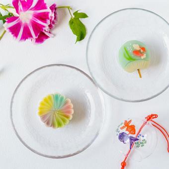 季節の和菓子「花火」と「団扇」 季節の和菓子「花火」と「団扇」 和菓子,花火,夏の写真素材