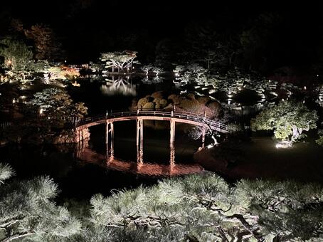 夜の栗林公園 香川県,栗林公園,ライトアップの写真素材